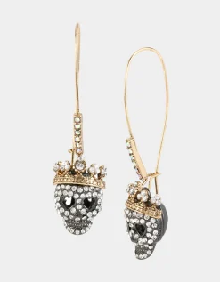 Betsey Johnson Betseys Pave Skull Hook Earrings<Women Jewelry