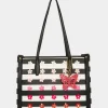 Betsey Johnson Gradient Garden Striped Tote Black/White<Women Handbags