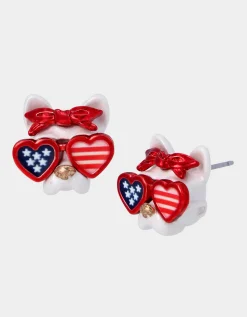Betsey Johnson 4Th Of July Dog Sunglasses Studs Red/White/Blue<Women Jewelry